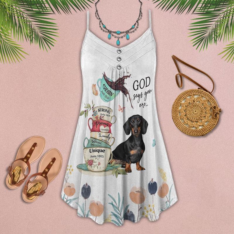 Dachshund Dog Is My Love – Women's Summer Sleeveless V-Neck Camisole Dress