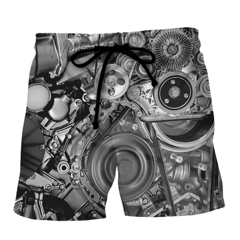 Diesel Engine Pulley And Belt Mechanic Art – Beach Short
