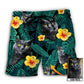 Beach Short / Adults / S Black Cat Green Tropical Custom Photo - Beach Short - BEAS02TNH250622 - Owls Matrix LTD