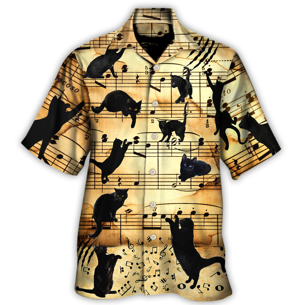 Black Cat Love Music Note Vintage Style - Hawaiian Shirt
