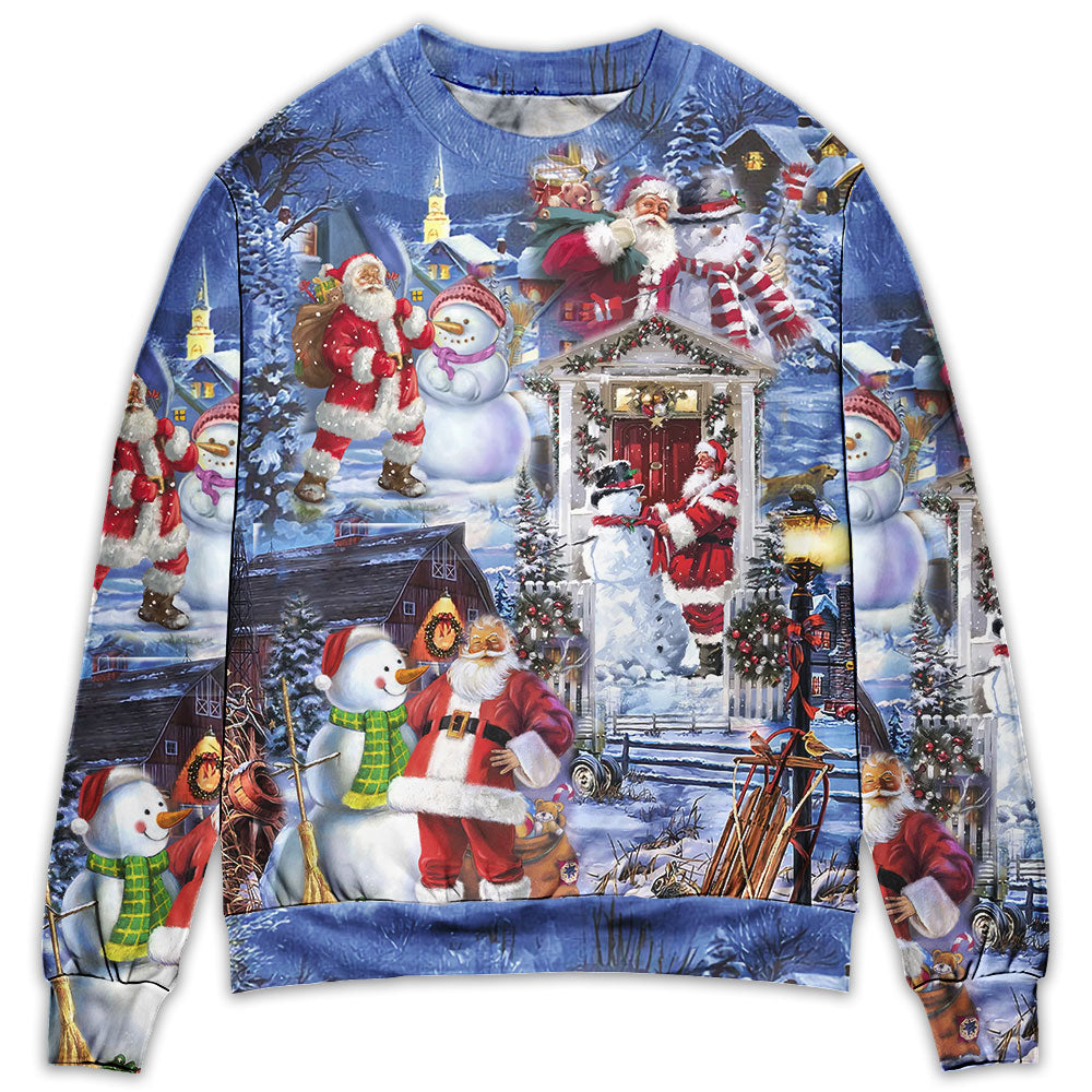 Santa And Snowman Happy Holiday – Sweater - Ugly Christmas Sweater