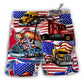 Beach Short / Adults / S Truck USA Flag Independence Day - Beach Short - Owls Matrix LTD