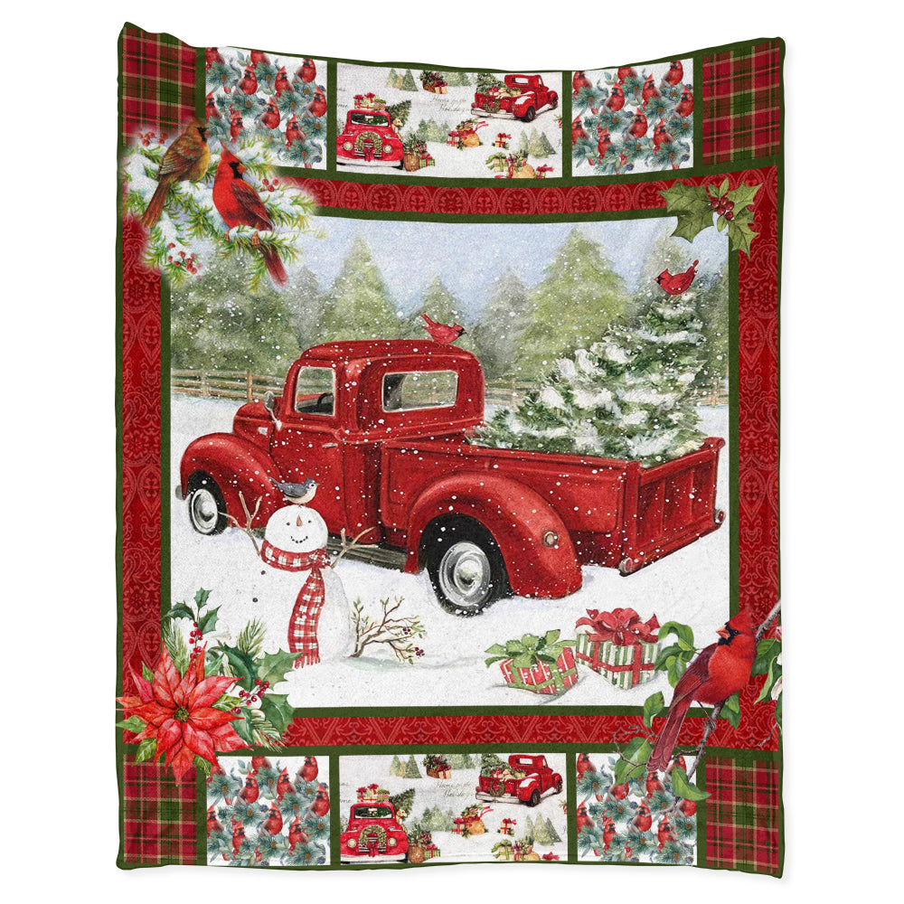 Cardinal Red Truck Christmas 50 x 60 Inch Flannel Blanket For Cozy Bedroom And Sofa Decor
