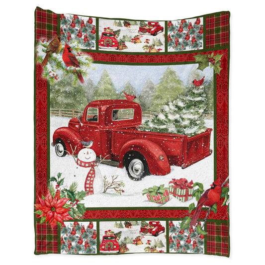Cardinal Red Truck Christmas 50 x 60 Inch Flannel Blanket For Cozy Bedroom And Sofa Decor