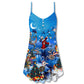 Christmas Skull Merry Holiday Theme – Women's Summer Sleeveless V-Neck Camisole Dress