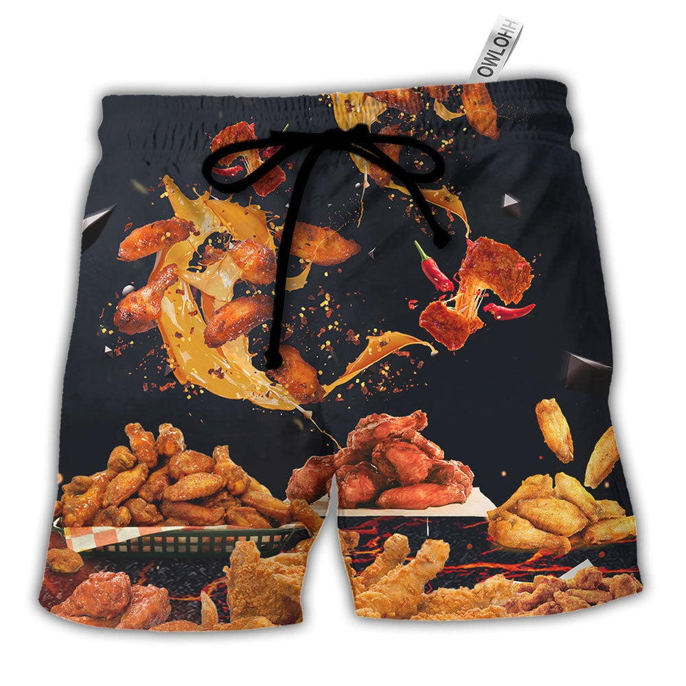 Beach Short / Adults / S Food Chicken Wing Fast Food Delicious - Beach Short - Owls Matrix LTD