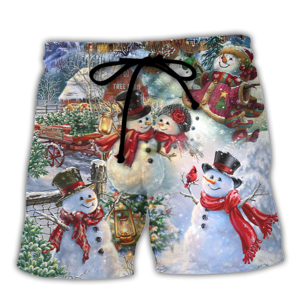 Christmas Snowman Couple Happy Style – Beach Short