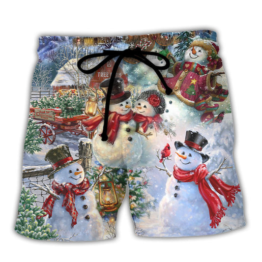Christmas Snowman Couple Happy Style – Beach Short
