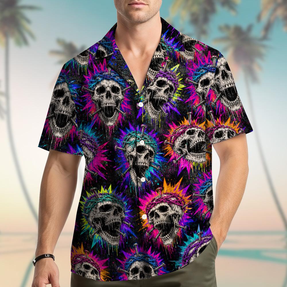 Gothic Skull Neon Thorn Crown Grunge – Hawaiian Shirt