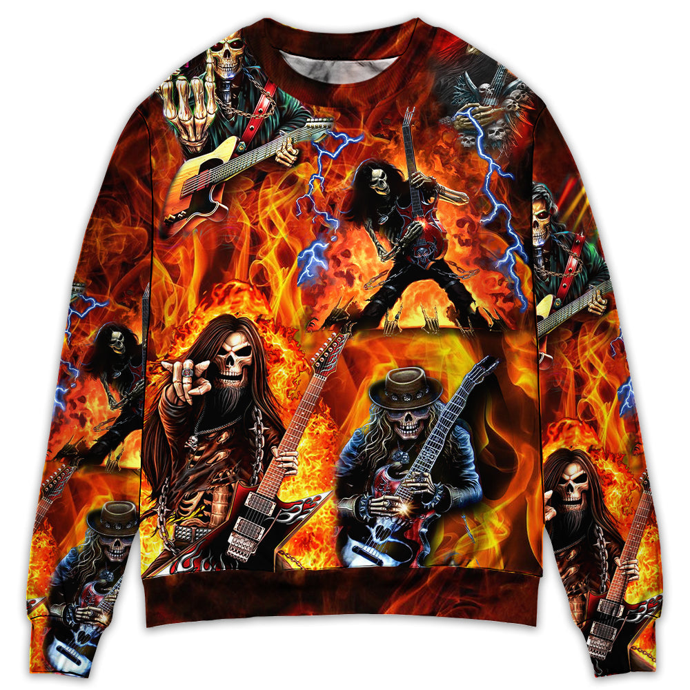 Guitar Skull Fire Hot Style – Sweater - Ugly Christmas Sweater
