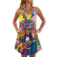 Hippie Rock Music Colorful – Women's Summer Sleeveless V-Neck Camisole Dress