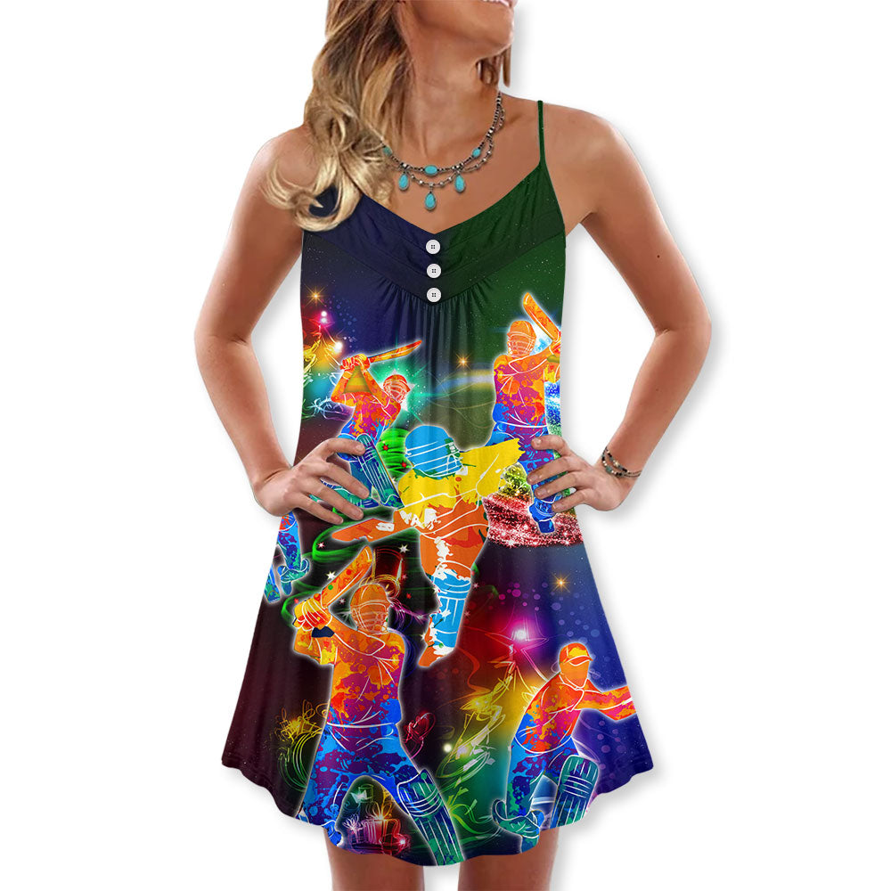 Cricket Neon Tree Christmas Snow – Women's Summer Sleeveless V-Neck Camisole Dress