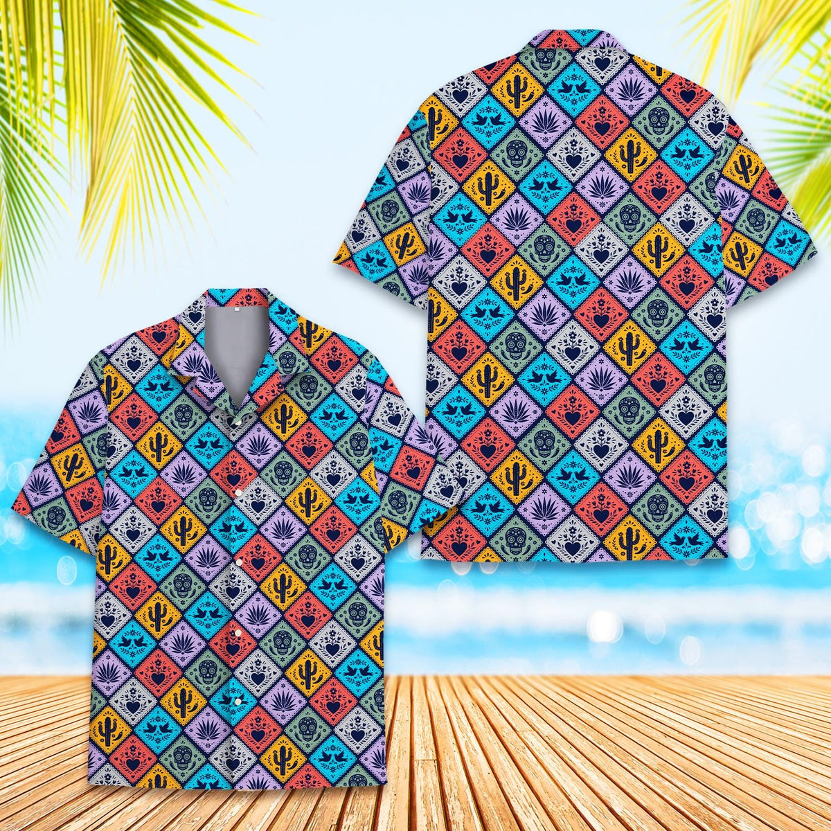 Cactus Skull Folk Art Agave Hearts Birds Fiesta – Hawaiian Shirt