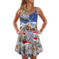 Christmas Elephant Happy Town – Women's Summer Sleeveless V-Neck Camisole Dress