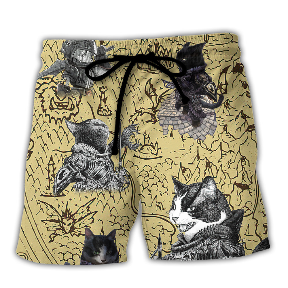 Cat Warrior Strength Art - Beach Short