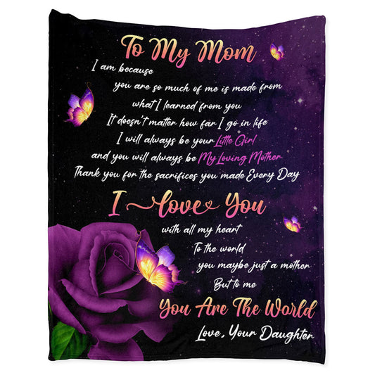 Purple Rose Butterfly Dear Mom Letter 50 x 60 Inch Flannel Blanket For Cozy Bedroom And Sofa Decor