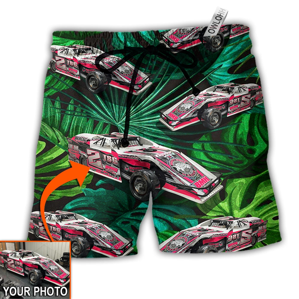 Beach Short / Adults / S Car Dirty Track Racing Tropical Flower Custom Photo - Beach Short - Owls Matrix LTD