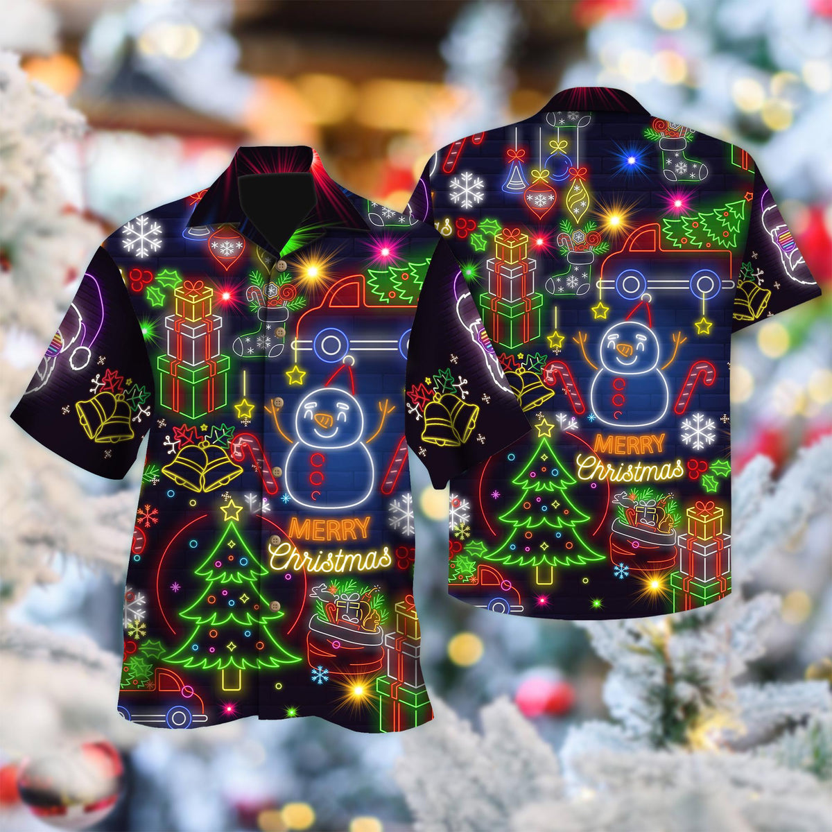 Christmas Bright Neon Lights Santa Claus Festive – Hawaiian Shirt