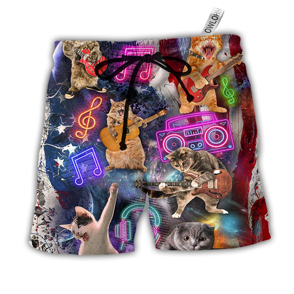 Beach Short / Adults / S Cat Independence Day Cat Rocker Happy - Beach Short - Owls Matrix LTD