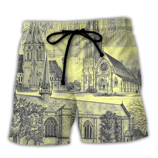 Church Grey Vintage Art - Beach Short