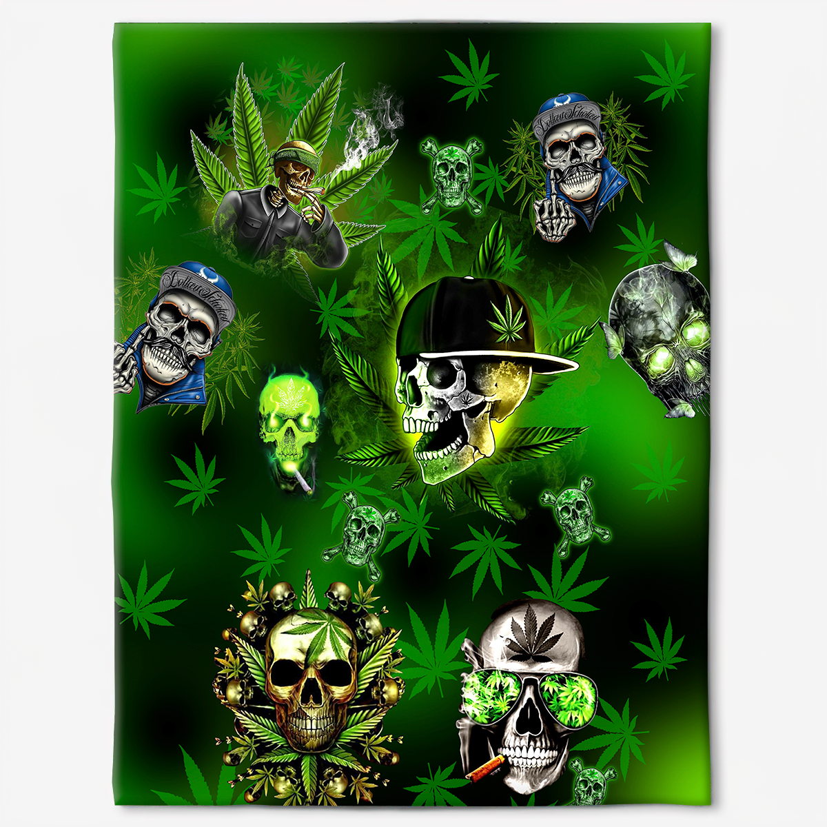 Green Skull Art Flannel Blanket For Cozy Bedroom And Sofa Decor