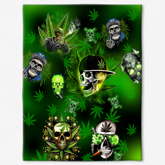 Green Skull Art Flannel Blanket For Cozy Bedroom And Sofa Decor