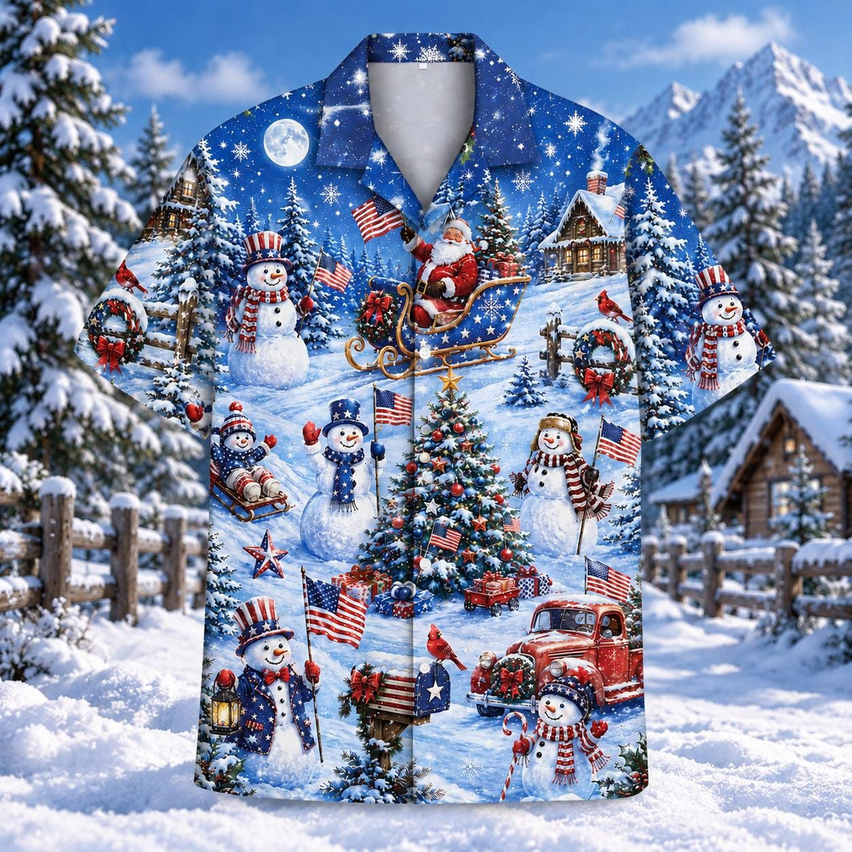 Patriotic Christmas USA Snowman Winter Holiday – Hawaiian Shirt