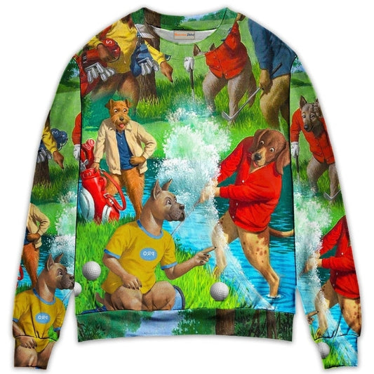 Golf Dog Lover Cool Art Style – Sweater - Ugly Christmas Sweater