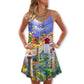 Lighthouse Santa Home Light – Women's Summer Sleeveless V-Neck Camisole Dress