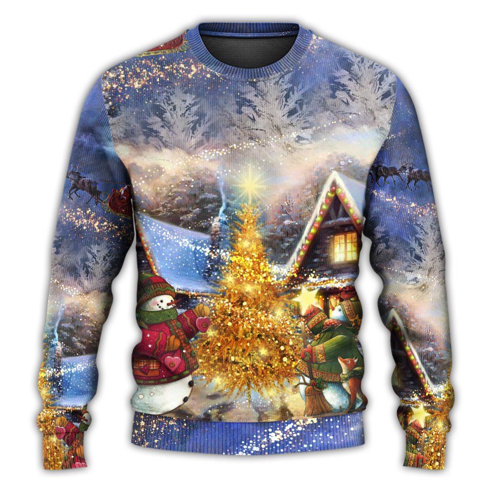 Christmas Santa Reindeer Snowman Family Love Light Art – Sweater - Ugly Christmas Sweater