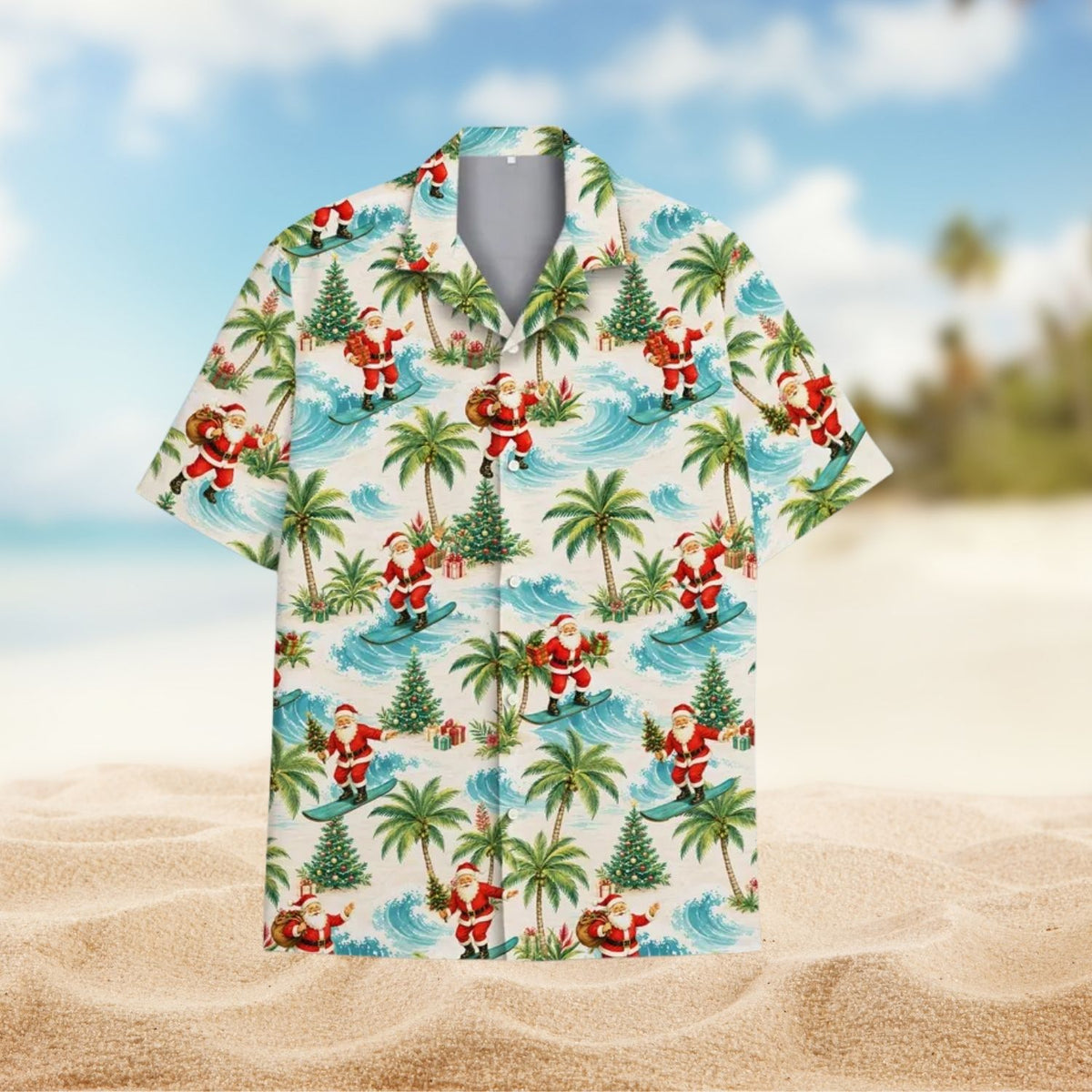 Surfing Santa Tropical Christmas Beach Vacation – Hawaiian Shirt