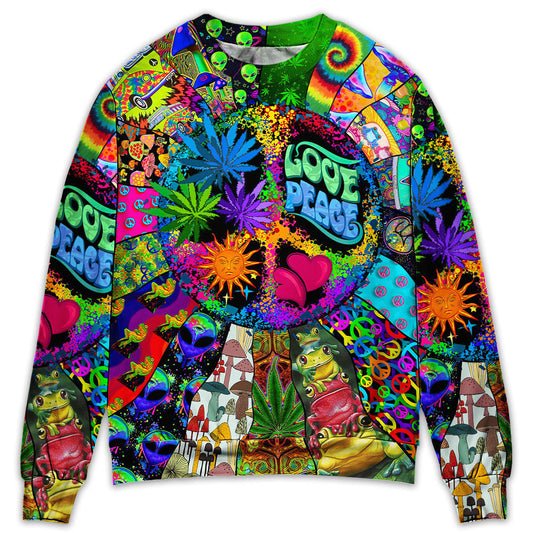 Hippie Alien Frogs Love Peace - Sweater - Ugly Christmas Sweaters - Owls Matrix LTD