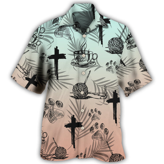Faith Coffee Dog Knitting Humor - Hawaiian Shirt