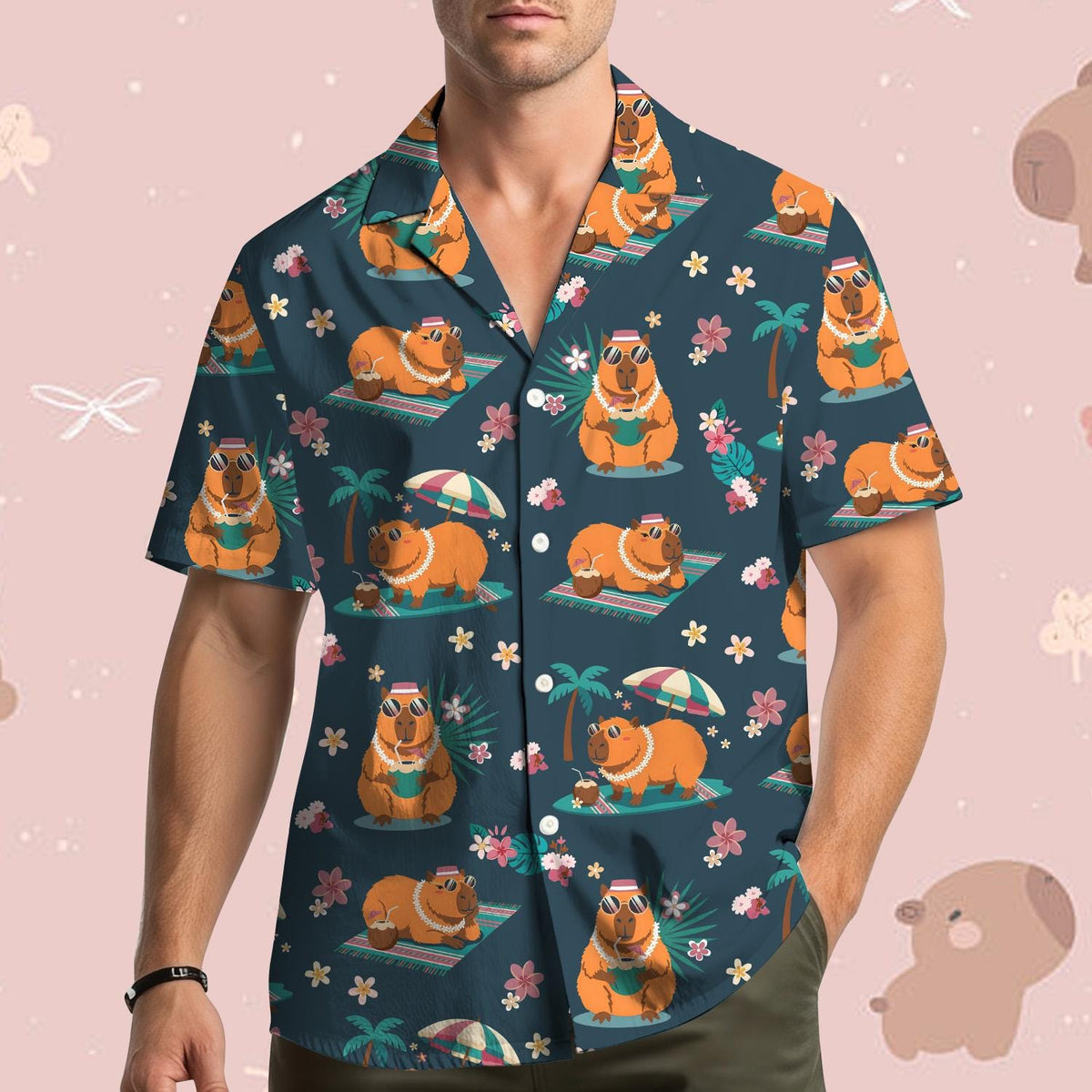 Cute Capybara Tropical Coconut Beach – Hawaiian Shirt