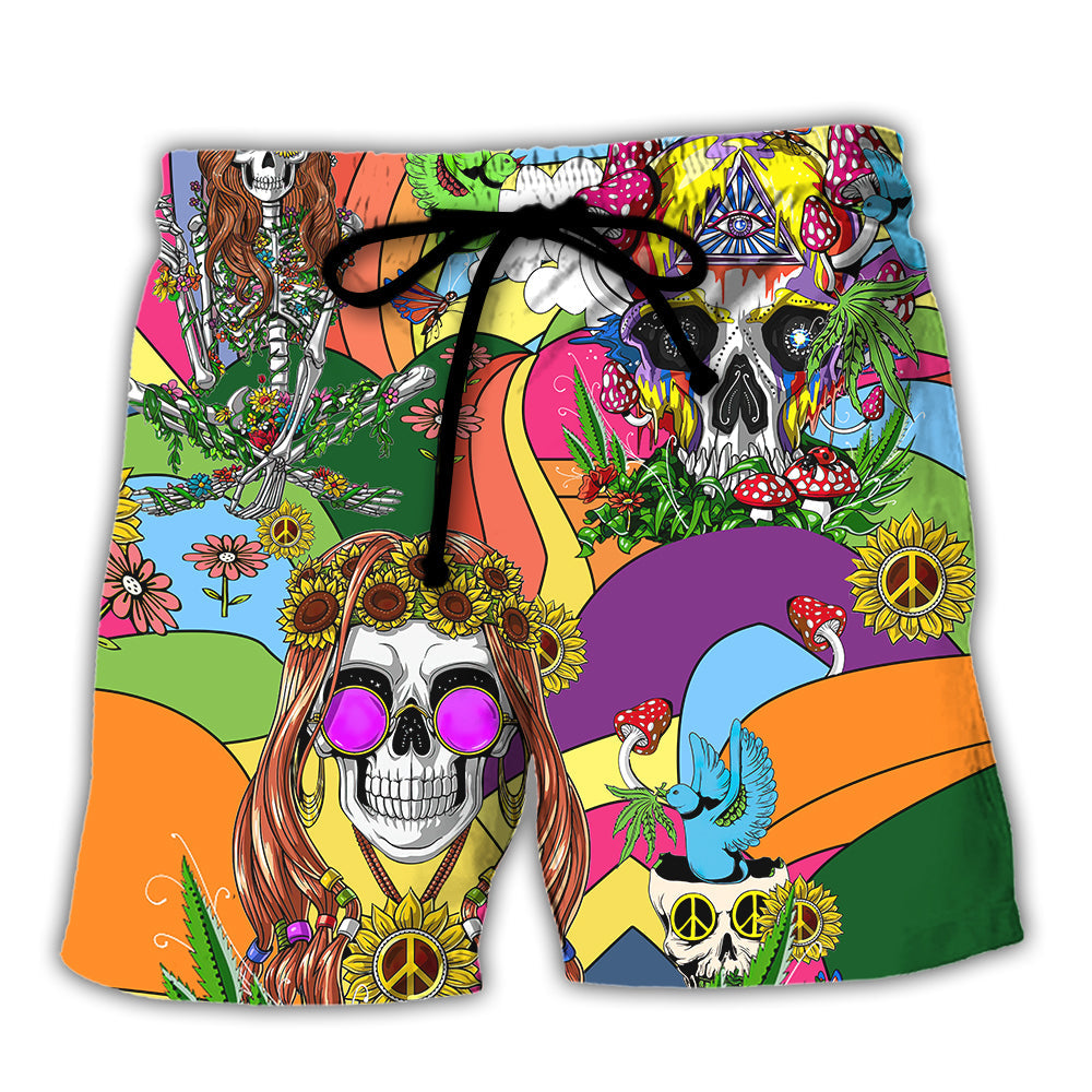 Hippie Skull Peace Life Colorful Art – Beach Short