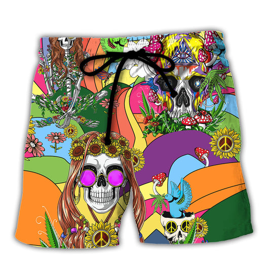 Hippie Skull Peace Life Colorful Art – Beach Short