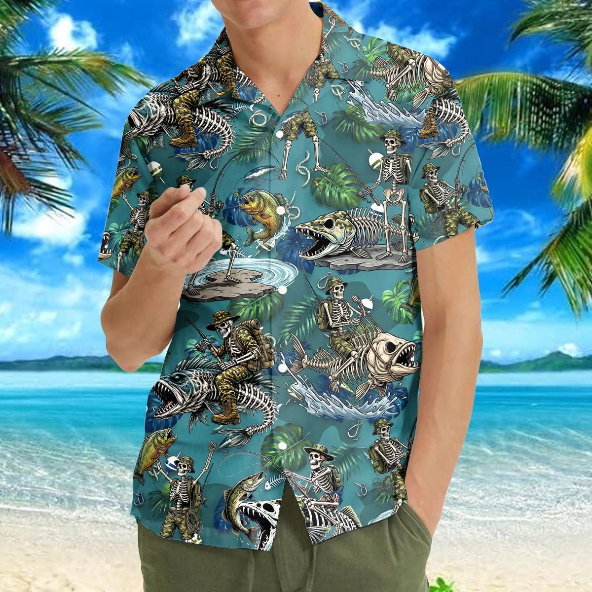 Veteran Skeleton Bass Fishing Fish Bone Outdoor – Hawaiian Shirt