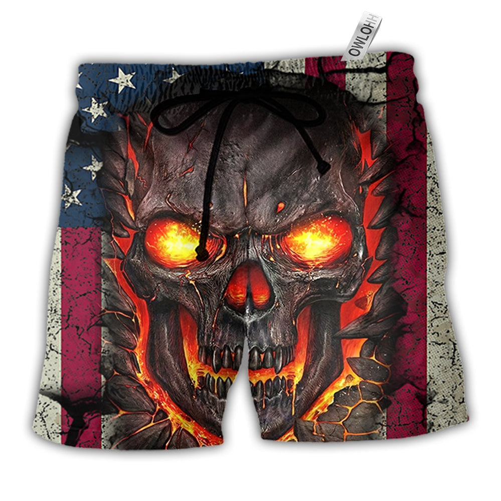 Beach Short / Adults / S Skull Burning Angry American Flag Vintage - Beach Short - Owls Matrix LTD