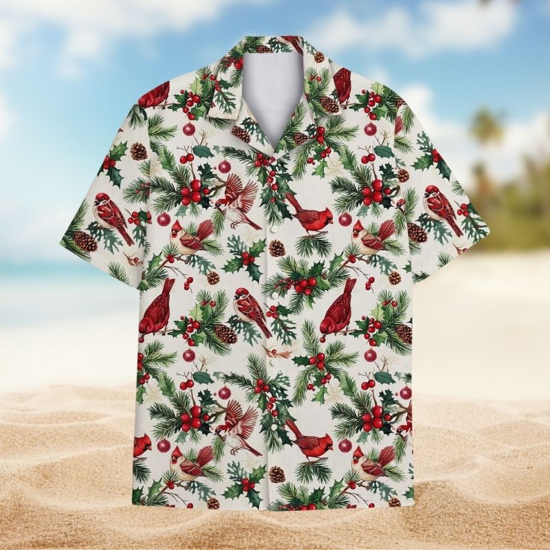 Christmas Cardinal Red Bird Pine Holly – Hawaiian Shirt