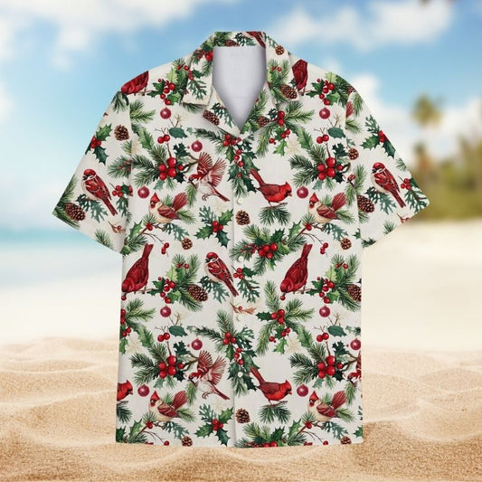 Christmas Cardinal Red Bird Pine Holly – Hawaiian Shirt