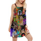 Rocker Cat Lovely Vibes – Women's Summer Sleeveless V-Neck Camisole Dress