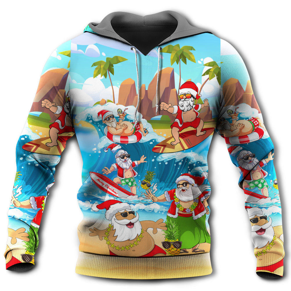 Christmas Santa Playing On Beach Tropical Funny - Hoodie