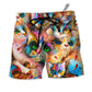 Beach Short / Adults / S Cat Funny Art Lover Cat Colorful Mixer Style - Beach Short - Owls Matrix LTD