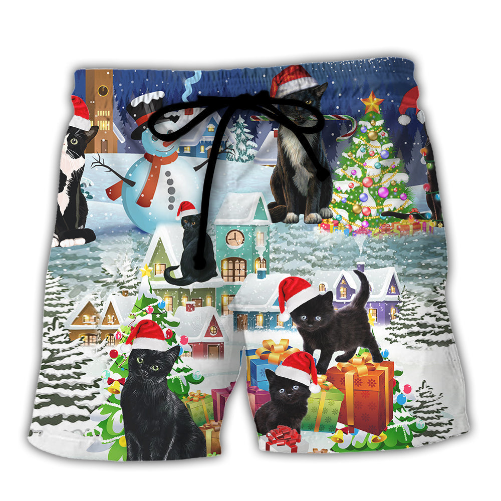 Black Cat Merry Catmas Holiday – Beach Short