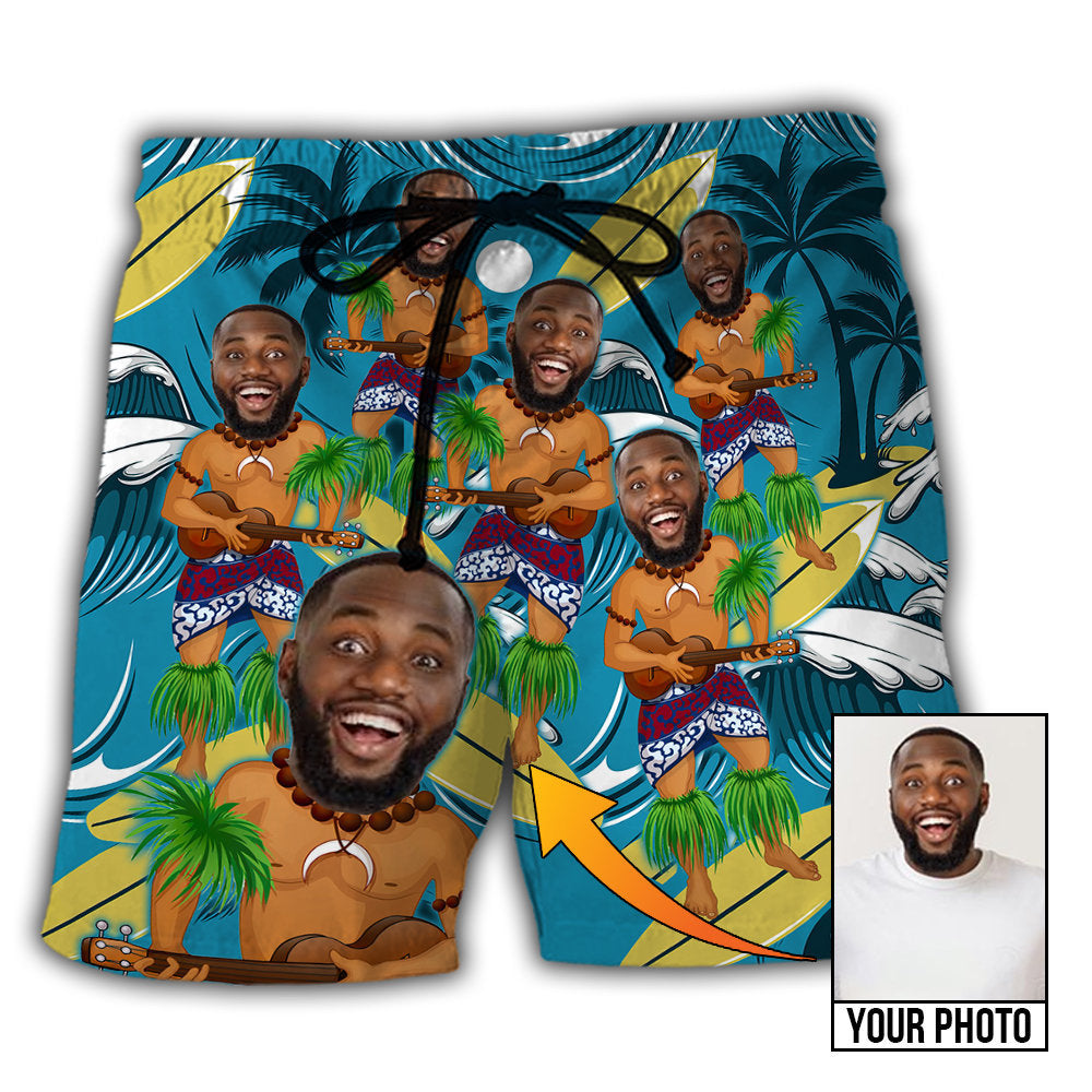 Beach Short / Adults / S Face Aloha Surf Trip Custom Photo - Beach Short - BEAS01LIN220622 - Owls Matrix LTD