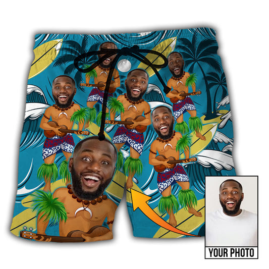 Beach Short / Adults / S Face Aloha Surf Trip Custom Photo - Beach Short - BEAS01LIN220622 - Owls Matrix LTD