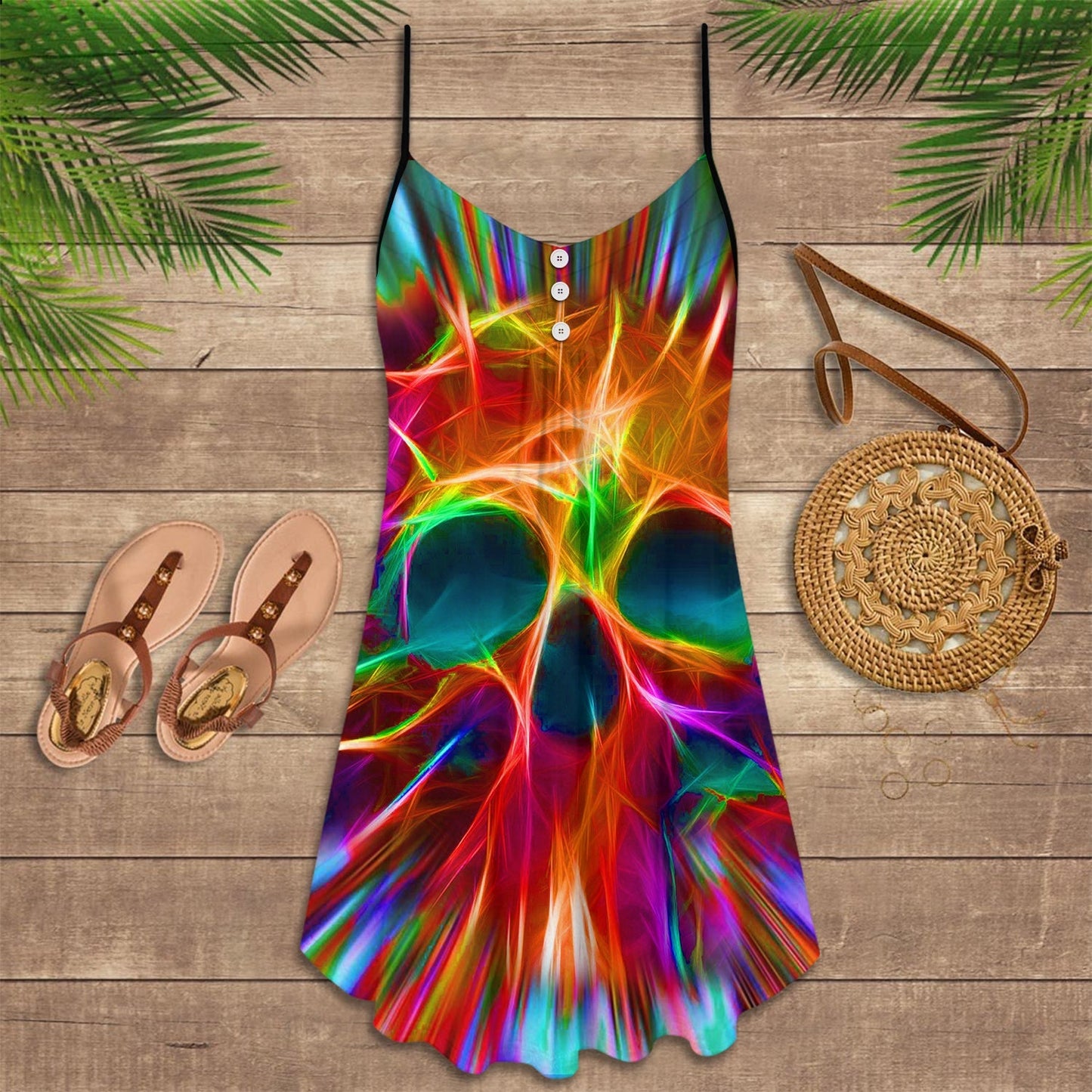 High Smoke Skull Style – Women's Summer Sleeveless V-Neck Camisole Dress