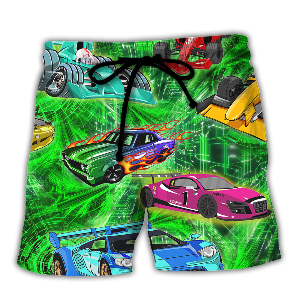 Car Green Color Love Style – Beach Short