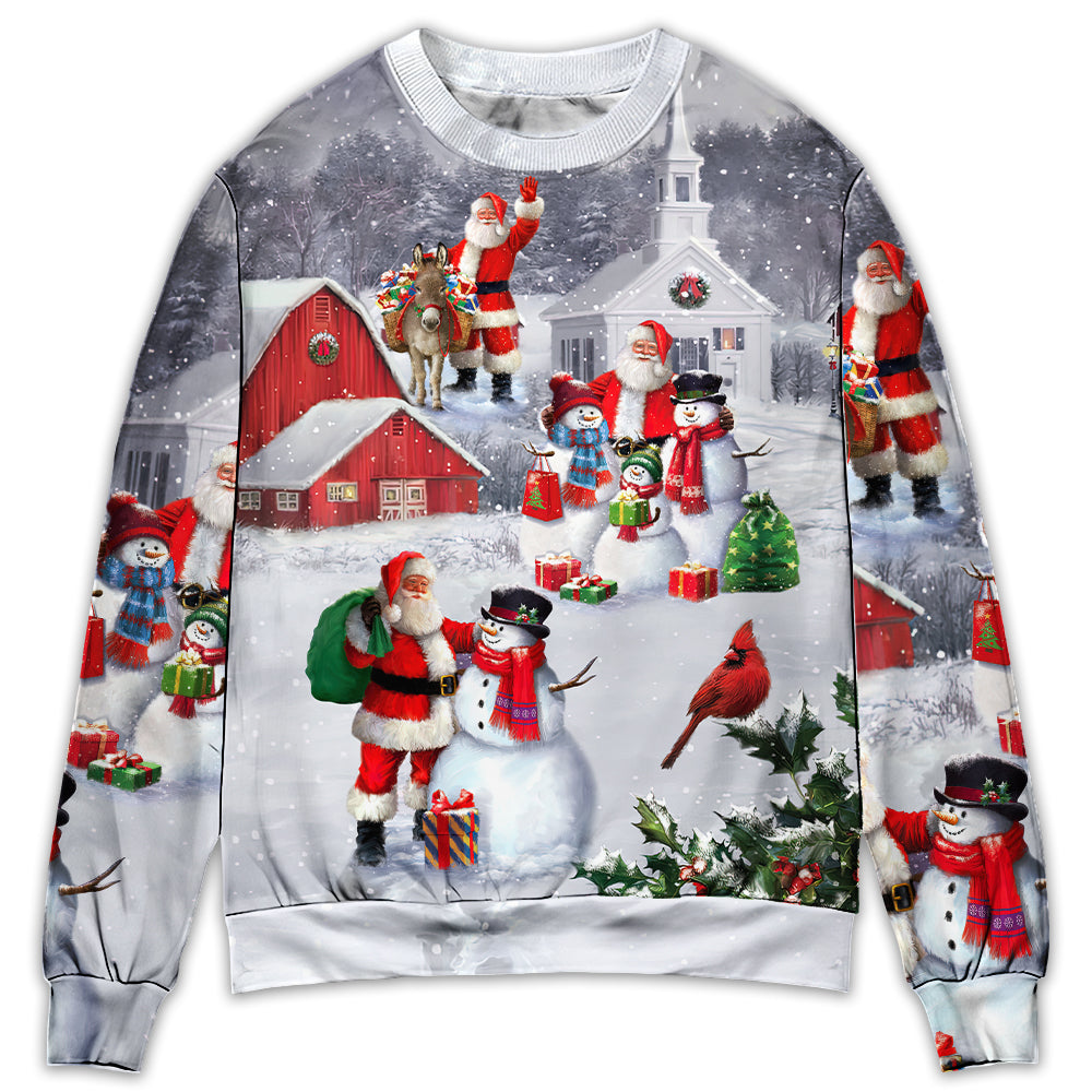 Christmas Santa Snowman Family Town Art – Sweater - Ugly Christmas Sweater