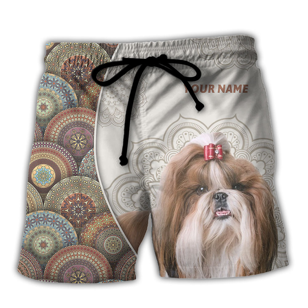 Shih Tzu Dog Mandala Art Style - Beach Short